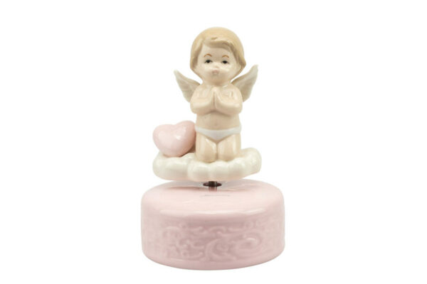 CARILLON ANGELO CON CUORE SU NUVOLA ROSA CON BOX E FAZZOLETTO PRNB24116