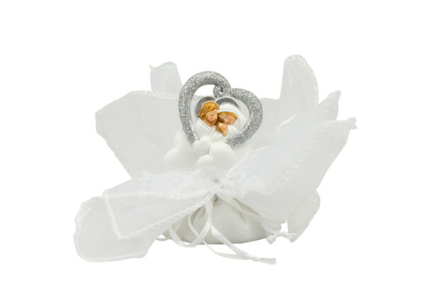 ICONA RESINA NUVOLA CON CUORE SACRA FAMIGLIA CM. 6 H GLITTER SILVER E FAZZOLETTO