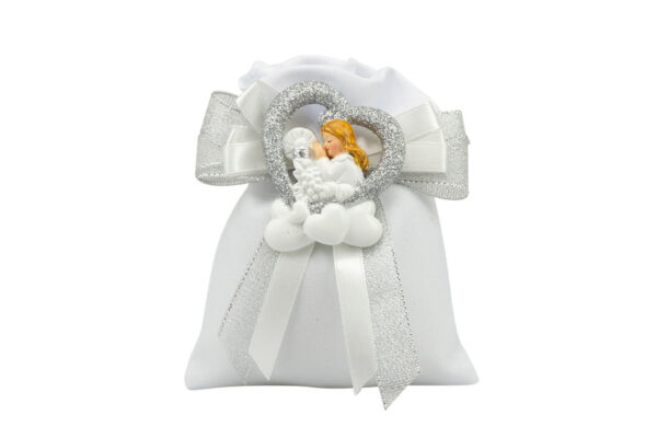 MAGNETE RESINA NUVOLA CON CUORE BIMBA COMUNIONE  GLITTER SILVER E FAZZOLETTO STCM24069