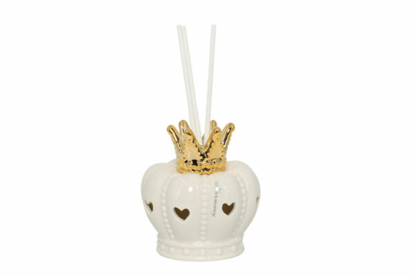 PROFUMATORE CORONA PORCELLANA BIANCA CON CORONA ORO CON LED