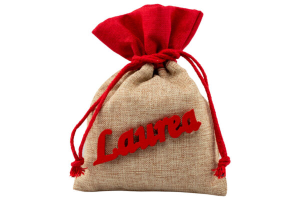 SACCHETTO TIPO JUTA BICOLORE CON SCRITTA LAUREA LEGNO