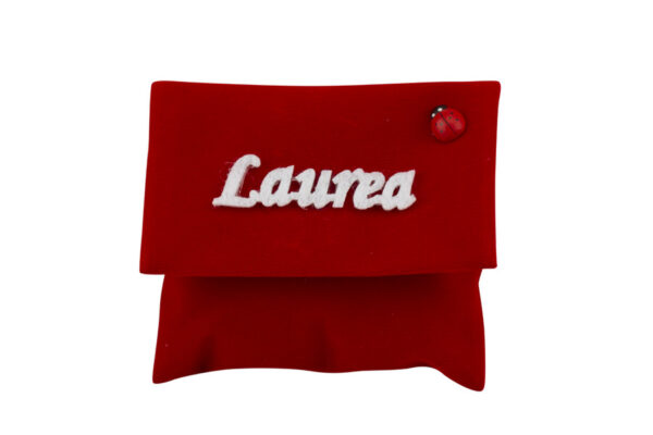 BUSTINA VELLUTO ROSSA CON SCRITTA LAUREA E COCCINELLA