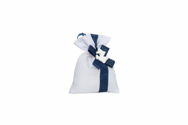 SACCHETTO COTONE BIANCO CON TIRANTI E NASTRI BLUE CON APPLICAZIONI MARINE GESSETTO 4 ASSORTITE  - immagine 4