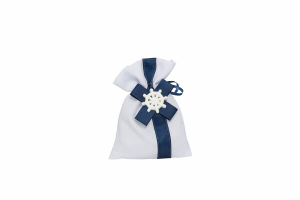 SACCHETTO COTONE BIANCO CON TIRANTI E NASTRI BLUE CON APPLICAZIONI MARINE GESSETTO 4 ASSORTITE  - immagine 3
