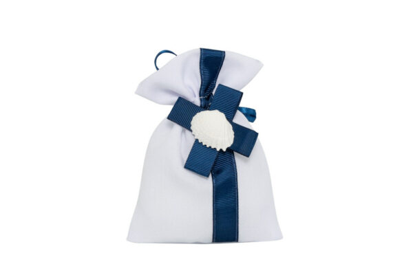 SACCHETTO COTONE BIANCO CON TIRANTI E NASTRI BLUE CON APPLICAZIONI MARINE GESSETTO 4 ASSORTITE  - immagine 2