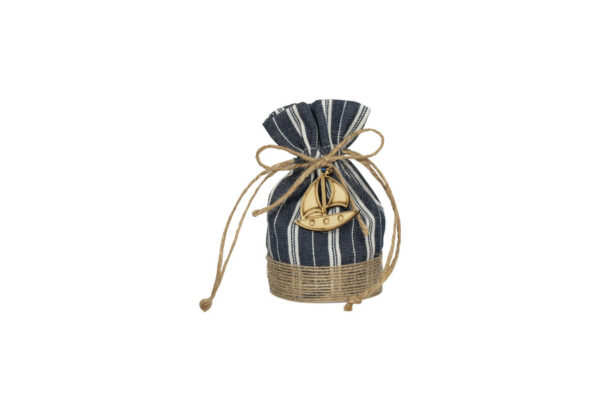 SACCHETTO CON BASE IN COTONE BLUE A RIGHE E TIRANTI IN CORDA CON APPLICAZIONI MARINE IN LEGNO 3 ASSORTITI - immagine 3