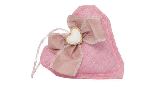 CUSCINO CUORE ROSA CON FIOCCO E GESSETTO BIANCO