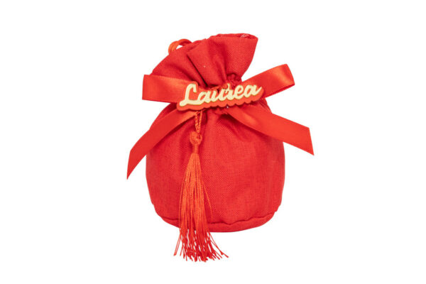 SACCHETTONE COTONE ROSSO CON ACCESSORIO "LAUREA" CON FIOCCHETTO