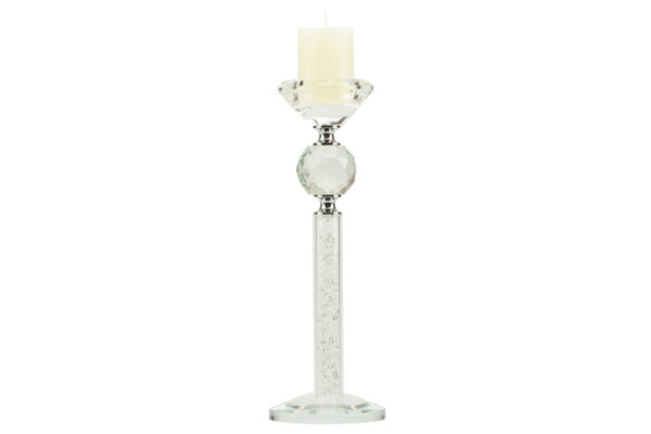 PORTA CANDELA CRISTALLO CM.23 H CON GLITTER BIANCO