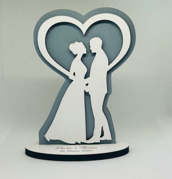 Coppia Sposi personalizzata in legno bianco/grigio con cuore