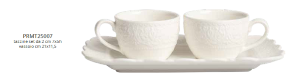 SET TAZZINE DA CAFFE' CON VASSOIO PORCELLANA DECALCO "ALICE" CON BOX E FAZZOLETTO