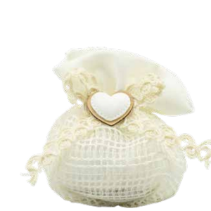 POCHETTE A RETE CON CUORE GESSETTO E NASTRI