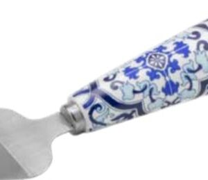 PALATORTA CON MANICO PORCELLANA DECALCO MAIOLICA BLUE CON BOX E FAZZOLETTO