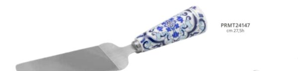 PALATORTA CON MANICO PORCELLANA DECALCO MAIOLICA BLUE CON BOX E FAZZOLETTO