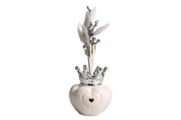PROFUMATORE CORONA BIANCA PORCELLANA CON LED  E CORONA SILVER CON BOX E FAZZOLETTO BIANCO
