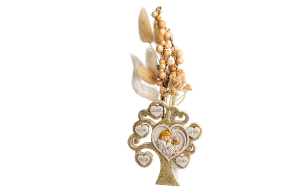 ICONA PROFUMATORE ALBERO DELLA VITA CON BIMBO COMUNIONE CM. 11,5 CON GLITTER IN GOLD