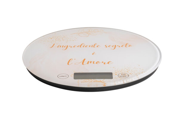 BILANCIA VETRO CON DECORO FLOREALE E FRASE CON BOX STAMPATO E FAZZOLETTO CREMA
