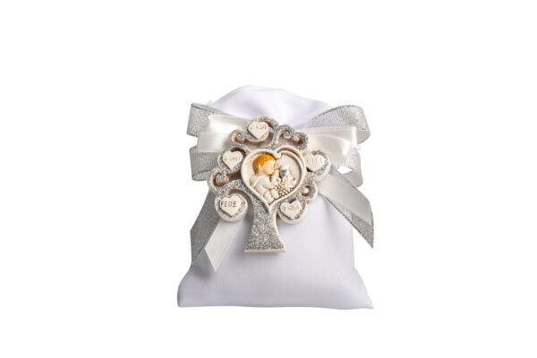 MAGNETE ALBERO DELLA VITA CON BIMBO COMUNIONE CON GLITTER IN SILVER - CON SACCHETTO BIANCO