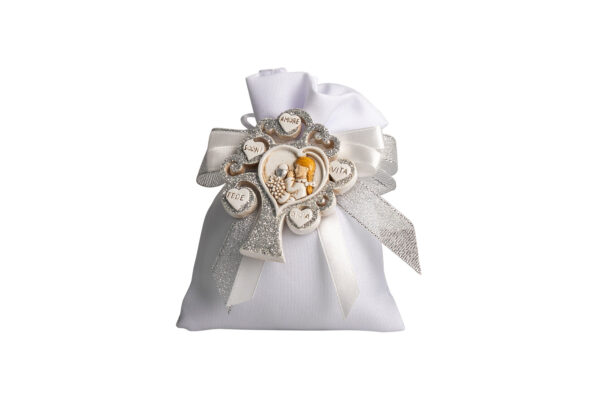 MAGNETE ALBERO DELLA VITA CON BIMBA COMUNIONE CON GLITTER IN SILVER - CON SACCHETTO BIANCO