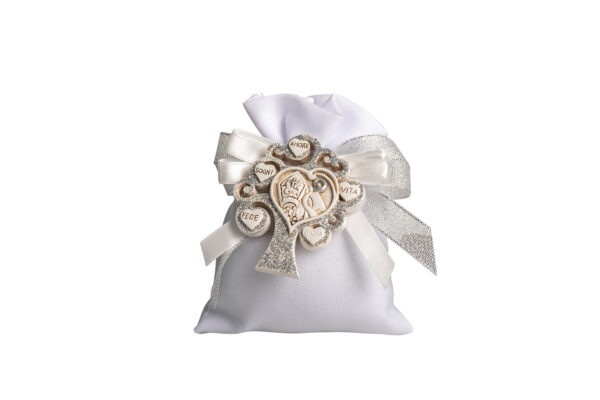 MAGNETE ALBERO DELLA VITA CON SIMBOLO CRESIMA CON GLITTER IN SILVER - CON SACCHETTO BIANCO