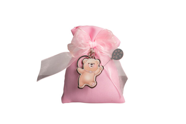 SACCHETTO ROSA CON PORTA CHIAVI ORSETTO CON PALLONCINO ROSA