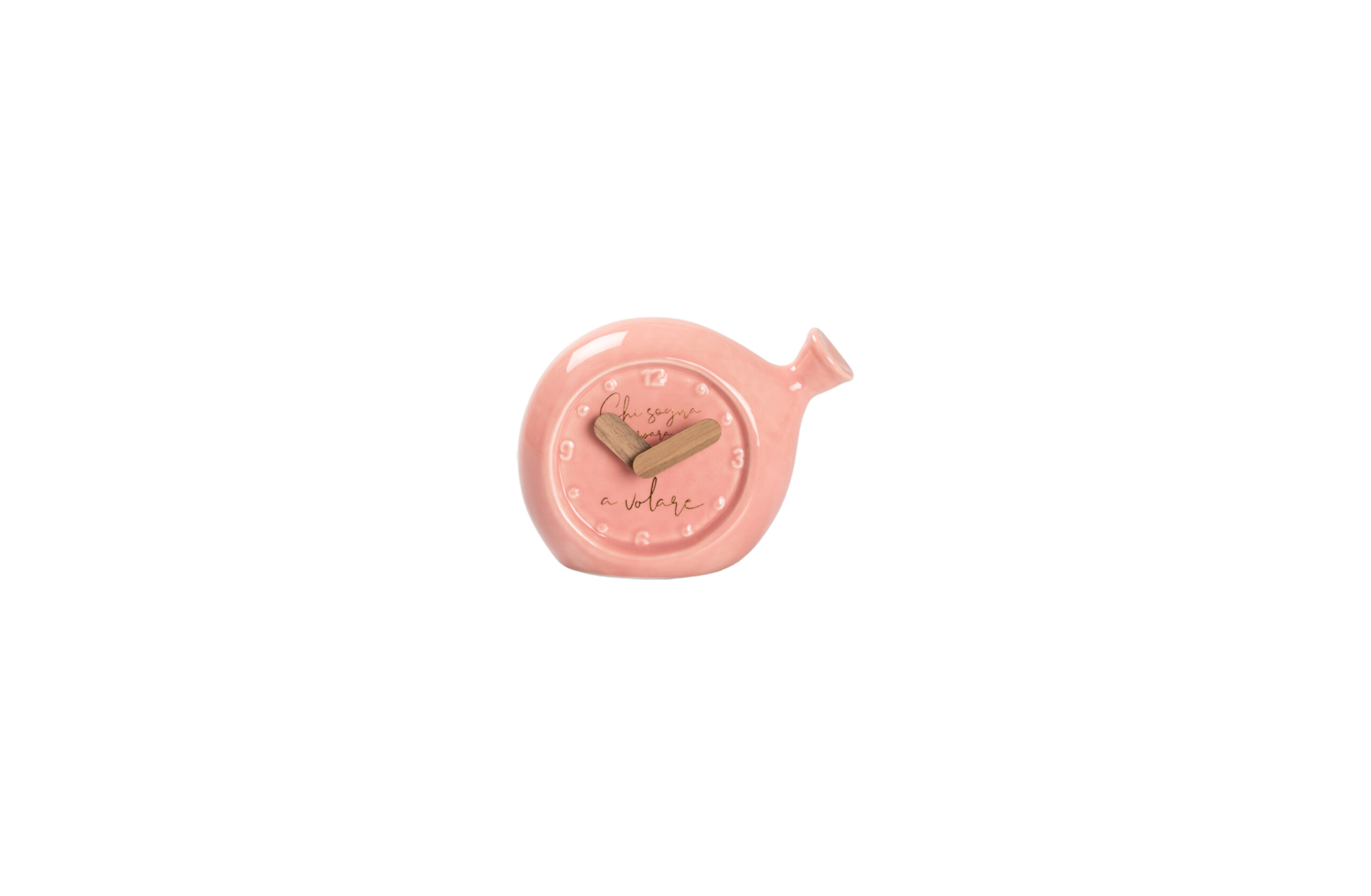 OROLOGIO PALLONCINO PORCELLANA ROSA CON FRASE CON BOX E SACCHETTO