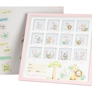 PORTA FOTO LEGNO REGALO GIRL CON ANIMALI DELLA SAVANA CON BOX (NO FAZZOLETTO)