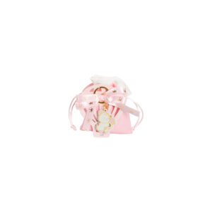 SCATOLINA PORTA CONFETTI MONGOLFIERA ROSA CON PORTA CHIAVI ORSETTO CON SACCH