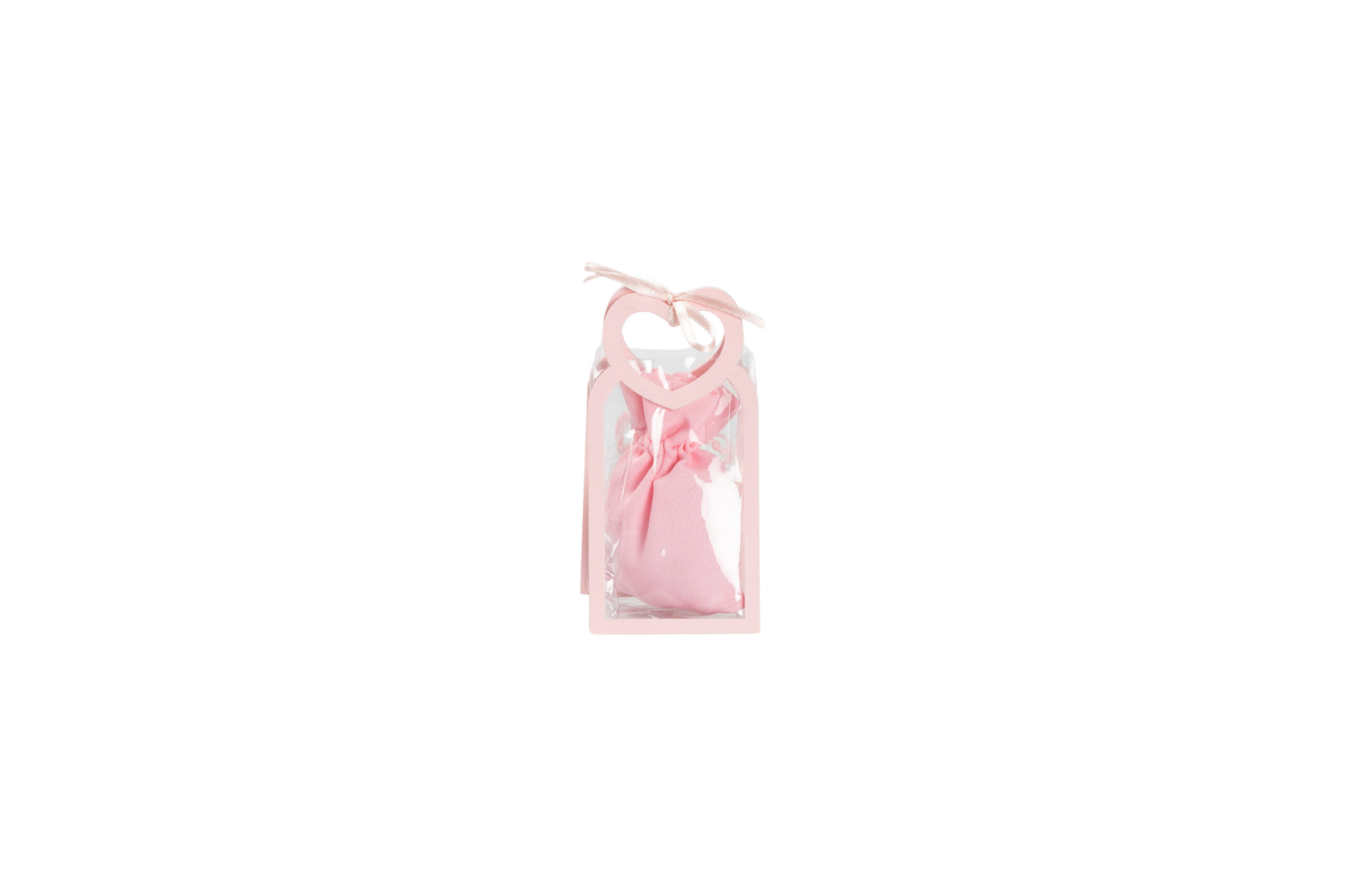 BORSETTINA TRASPARENTE CON TELAIO ROSA E MANICI A FORMA DI CUORE