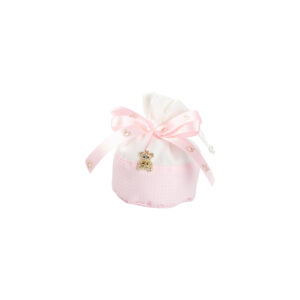 SACCHETTO ROSA BICOLOR CON NASTRINO E PENDENTE ORSETTO