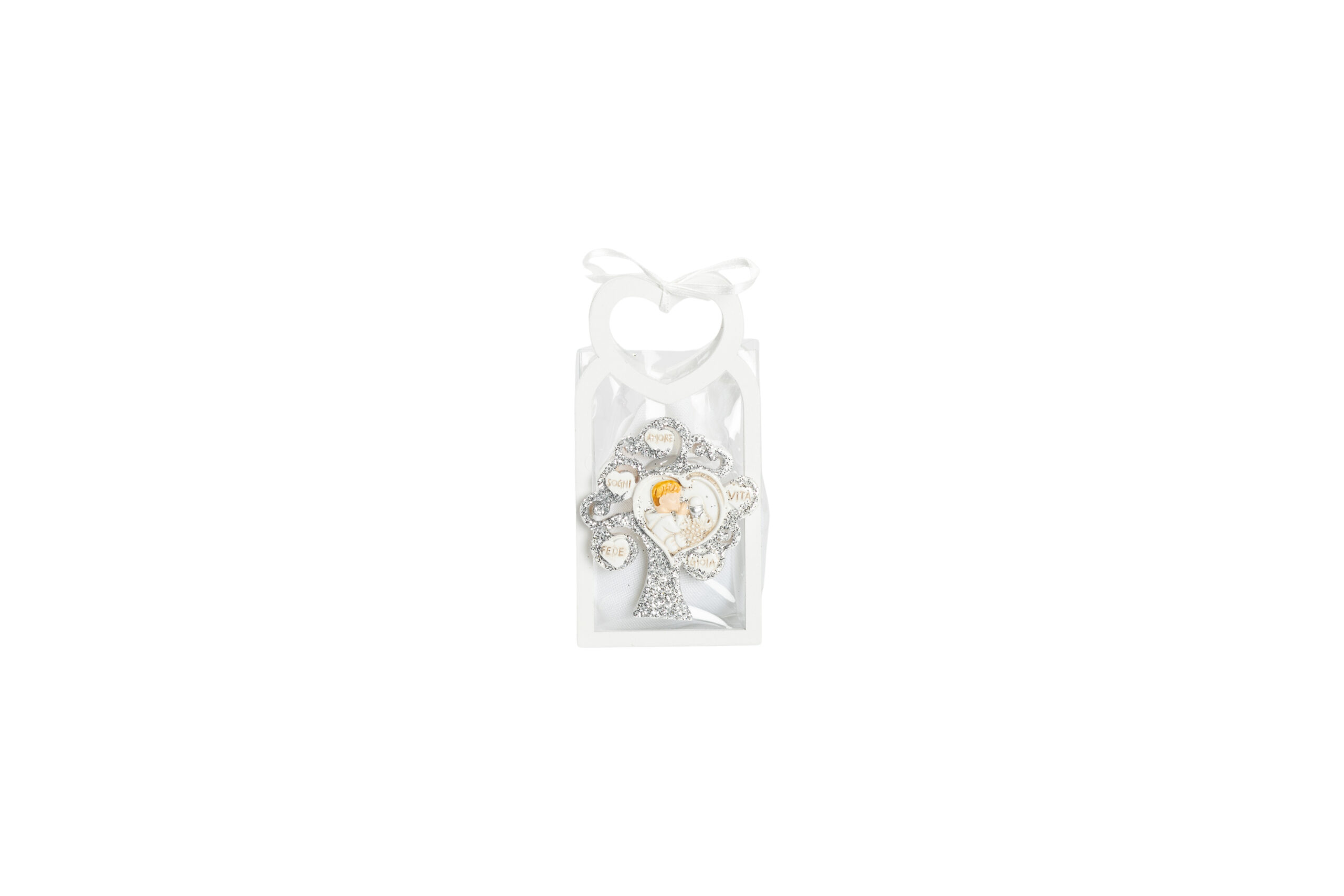 BUSTINA PU BIANCA CON MANICO CUORE CON MAGNETE ADV BIMBO COMUNIONE SILVER C/SA