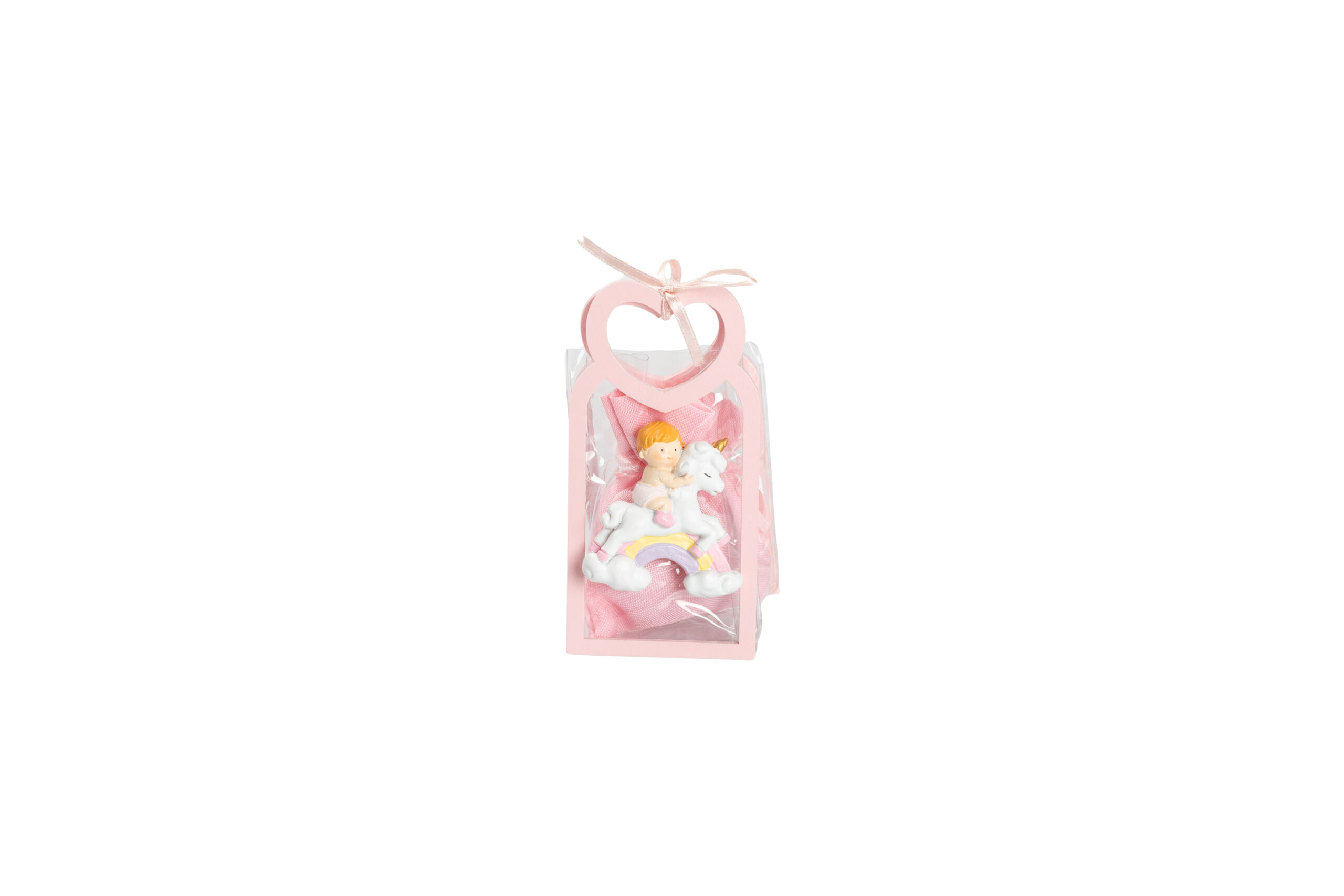 BUSTINA PU ROSA CON MANICO CUORE CON MAGNETE BIMBA SU UNICORNO CON SACCHETTO
