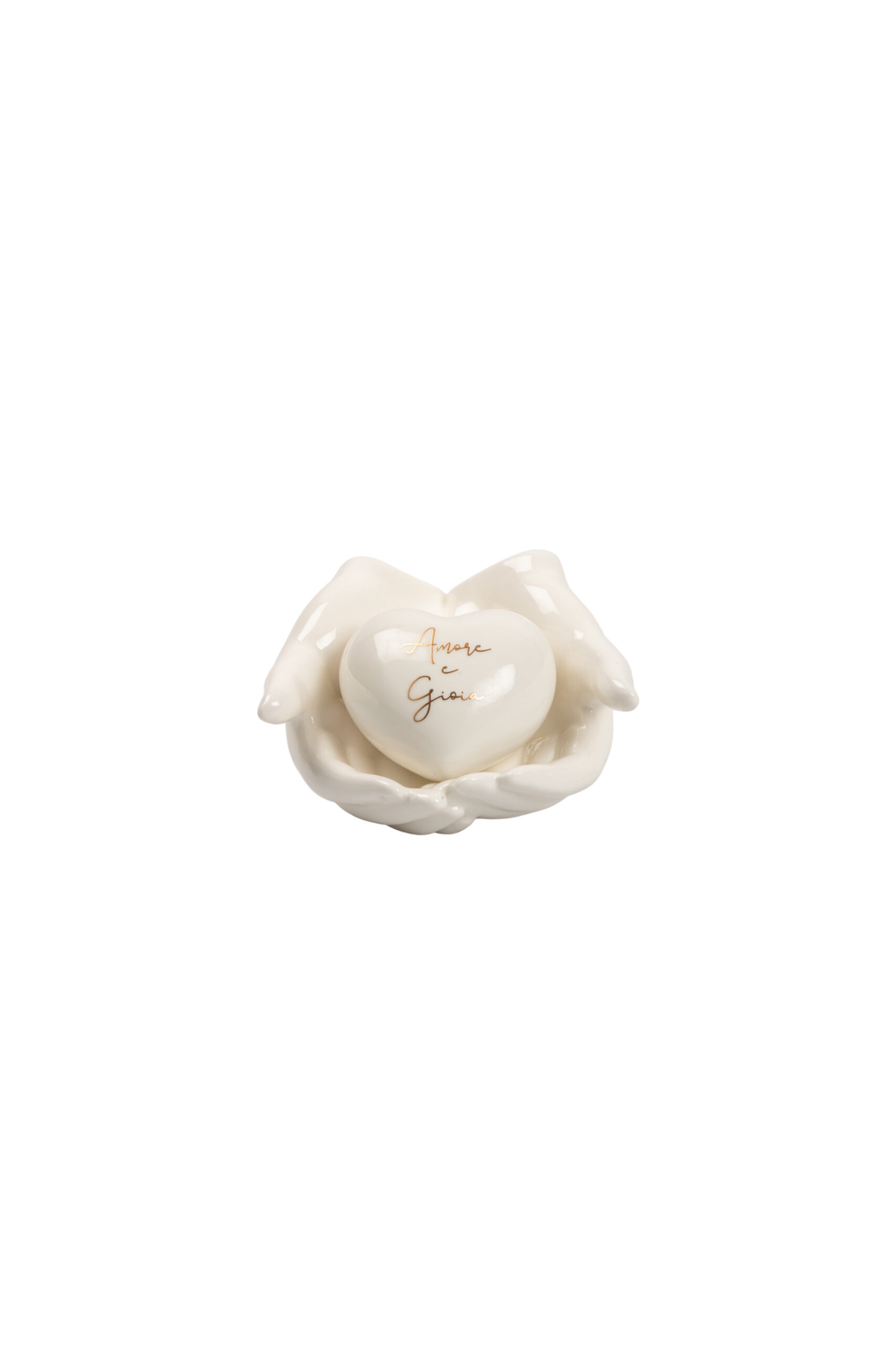 MANI PORCELLANA CON CUORE BIANCO CON 2 FRASI ASS. CON BOX E SACCHETTO