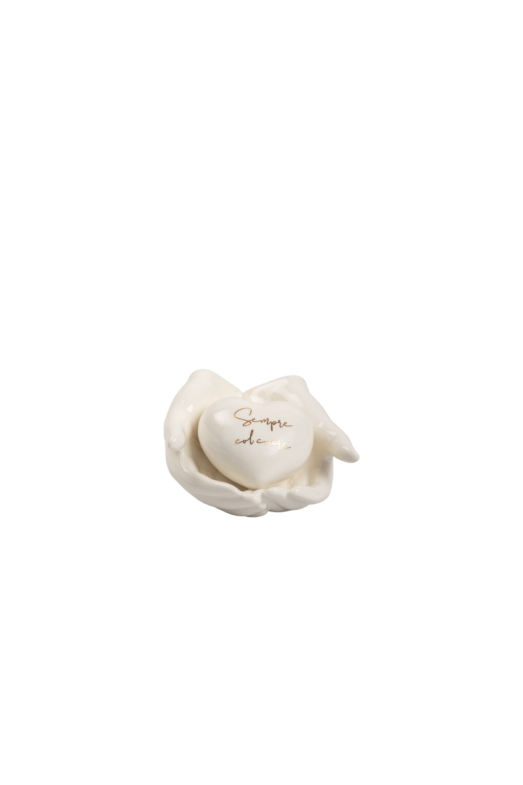 MANI PORCELLANA CON CUORE BIANCO CON 2 FRASI ASS. CON BOX E SACCHETTO - immagine 2